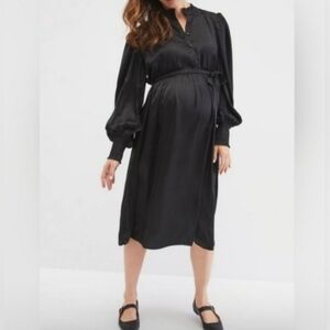 NWT Motherhood black maternity Satin shirtdress